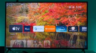A TV displaying the home row in Projectivy launcher for Android TV