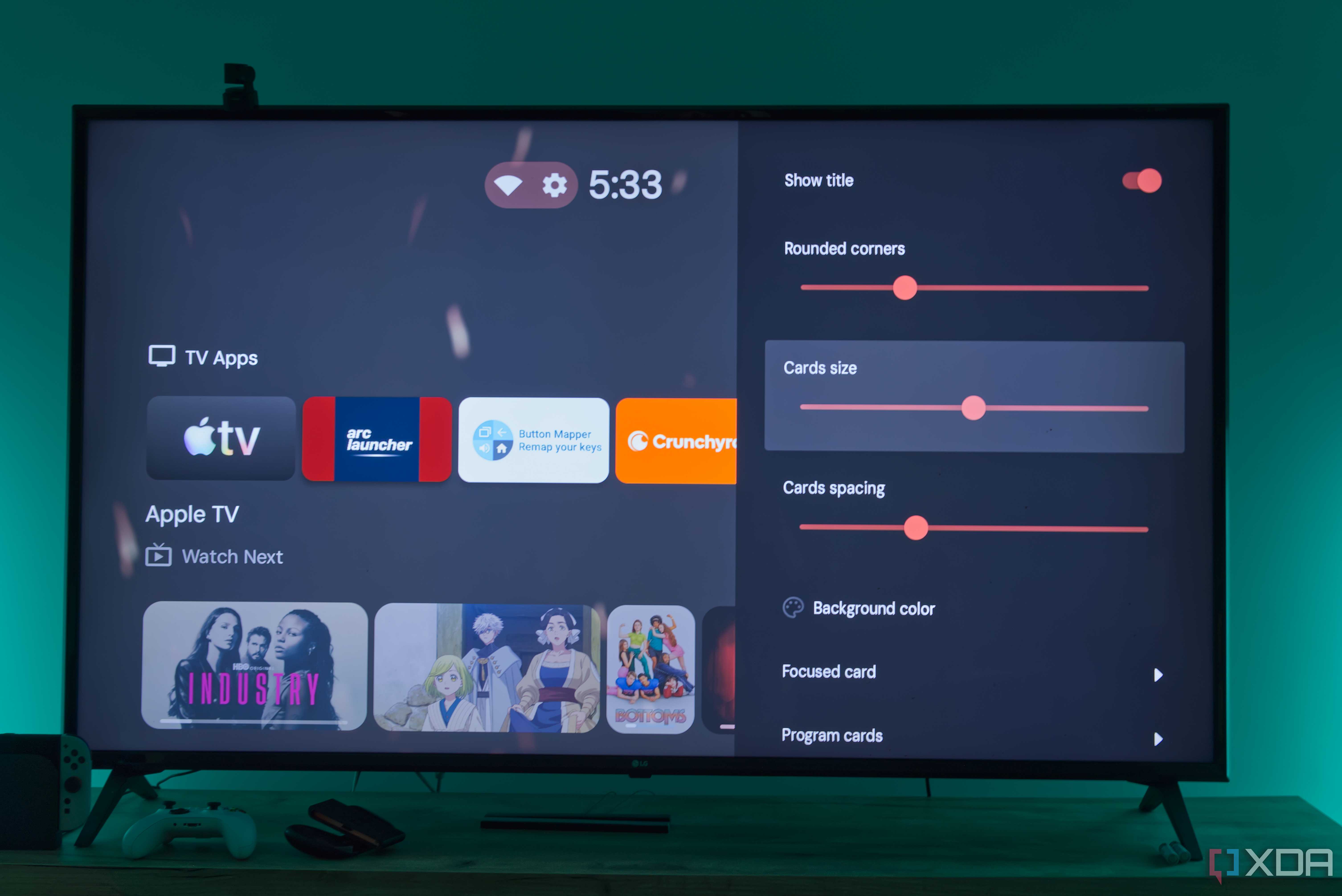 A TV displaying card customization settings in Projectivy launcher for Android TV