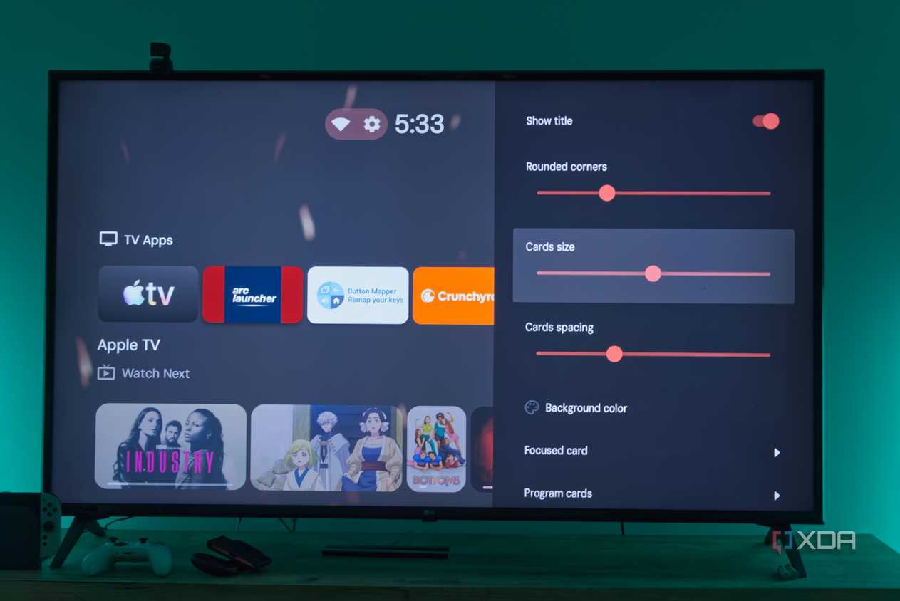 A TV displaying card customization settings in Projectivy launcher for Android TV