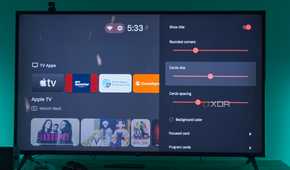 A TV displaying card customization settings in Projectivy launcher for Android TV