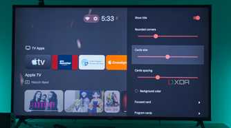 A TV displaying card customization settings in Projectivy launcher for Android TV