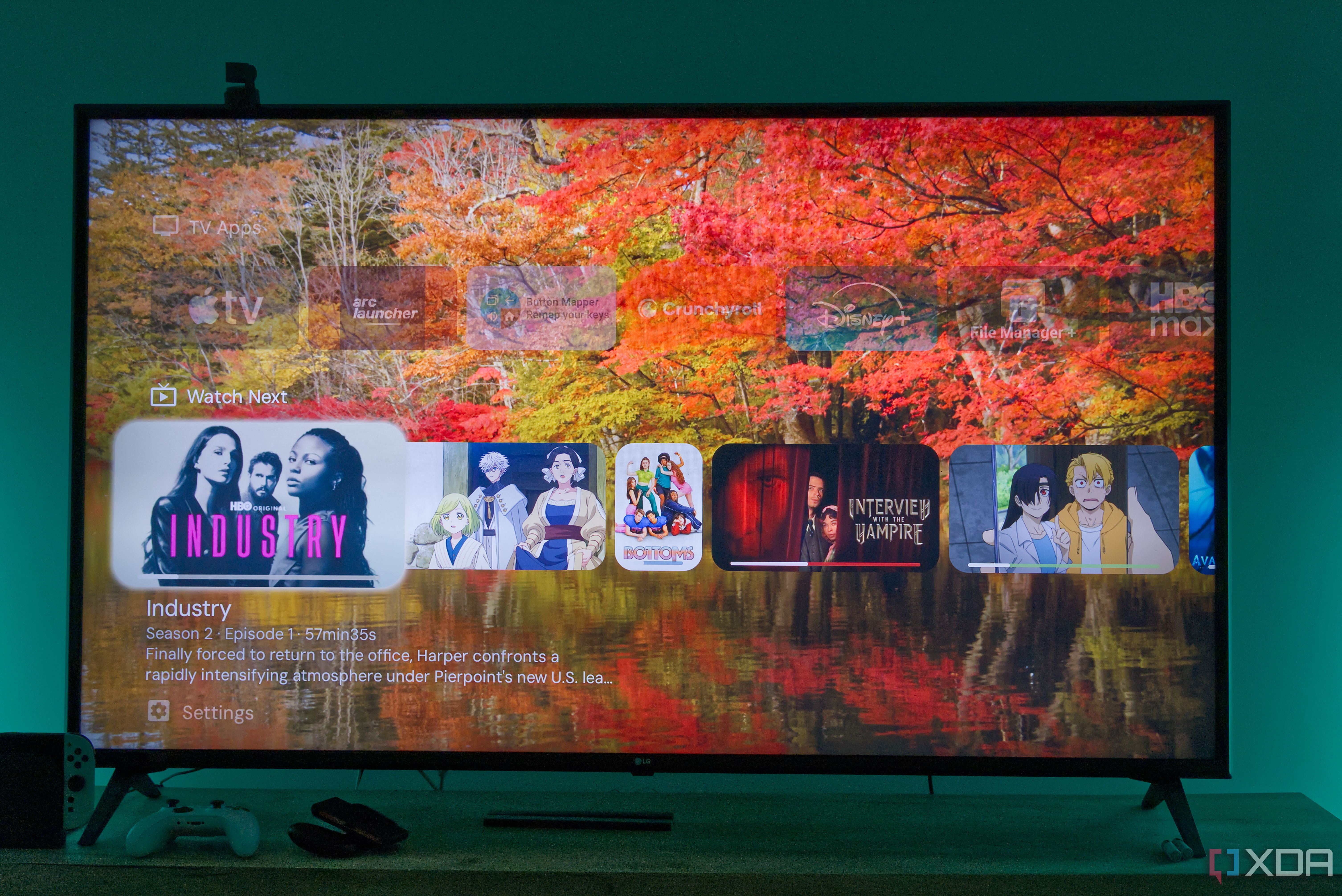 A TV displaying the Watch Next row in Projectivy launcher for Android TV