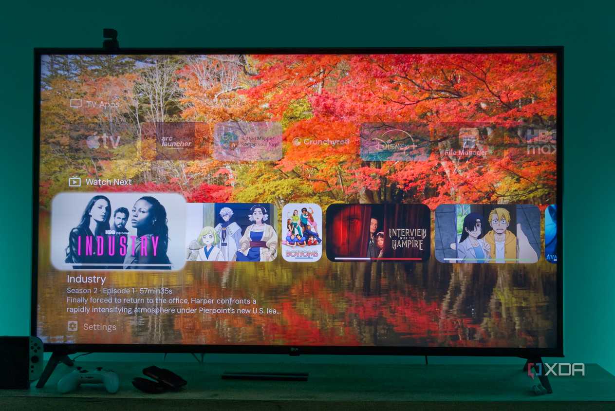A TV displaying the Watch Next row in Projectivy launcher for Android TV