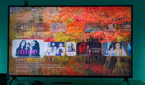 A TV displaying the Watch Next row in Projectivy launcher for Android TV