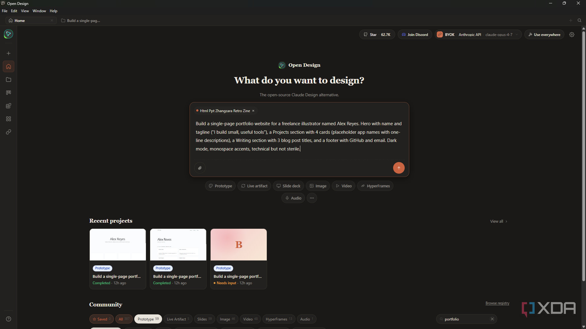 I built a portfolio website using Claude Design's open-source ...