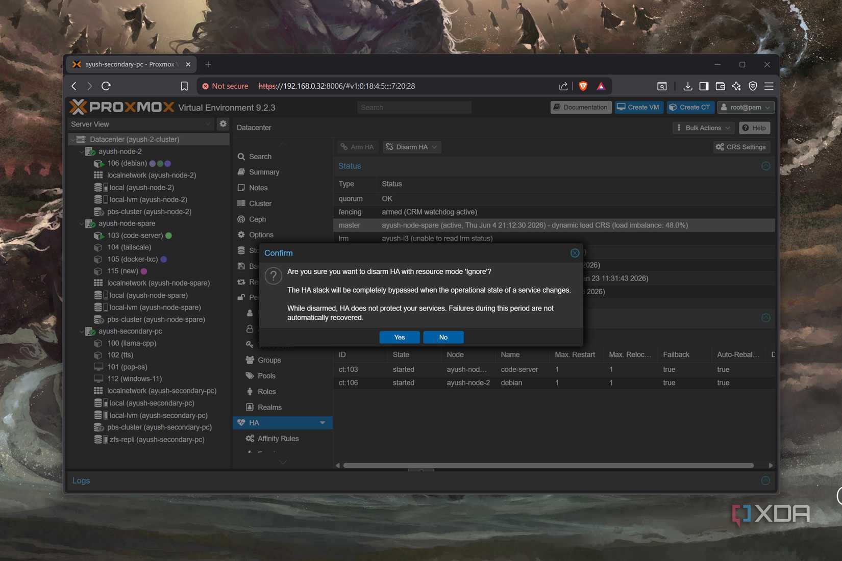 Ignore HA mode in Proxmox 9.2