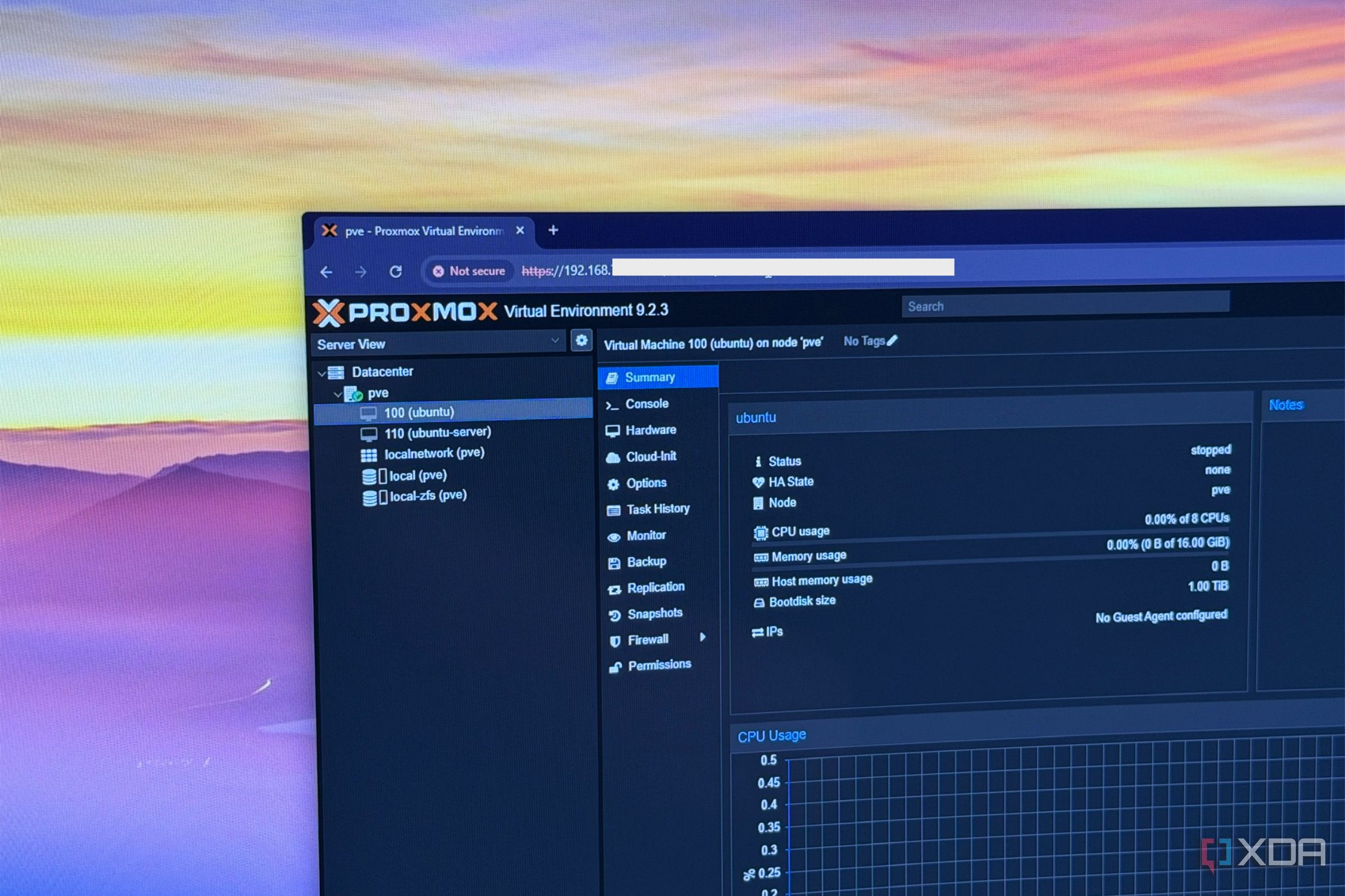 proxmox 9 on a monitor screen