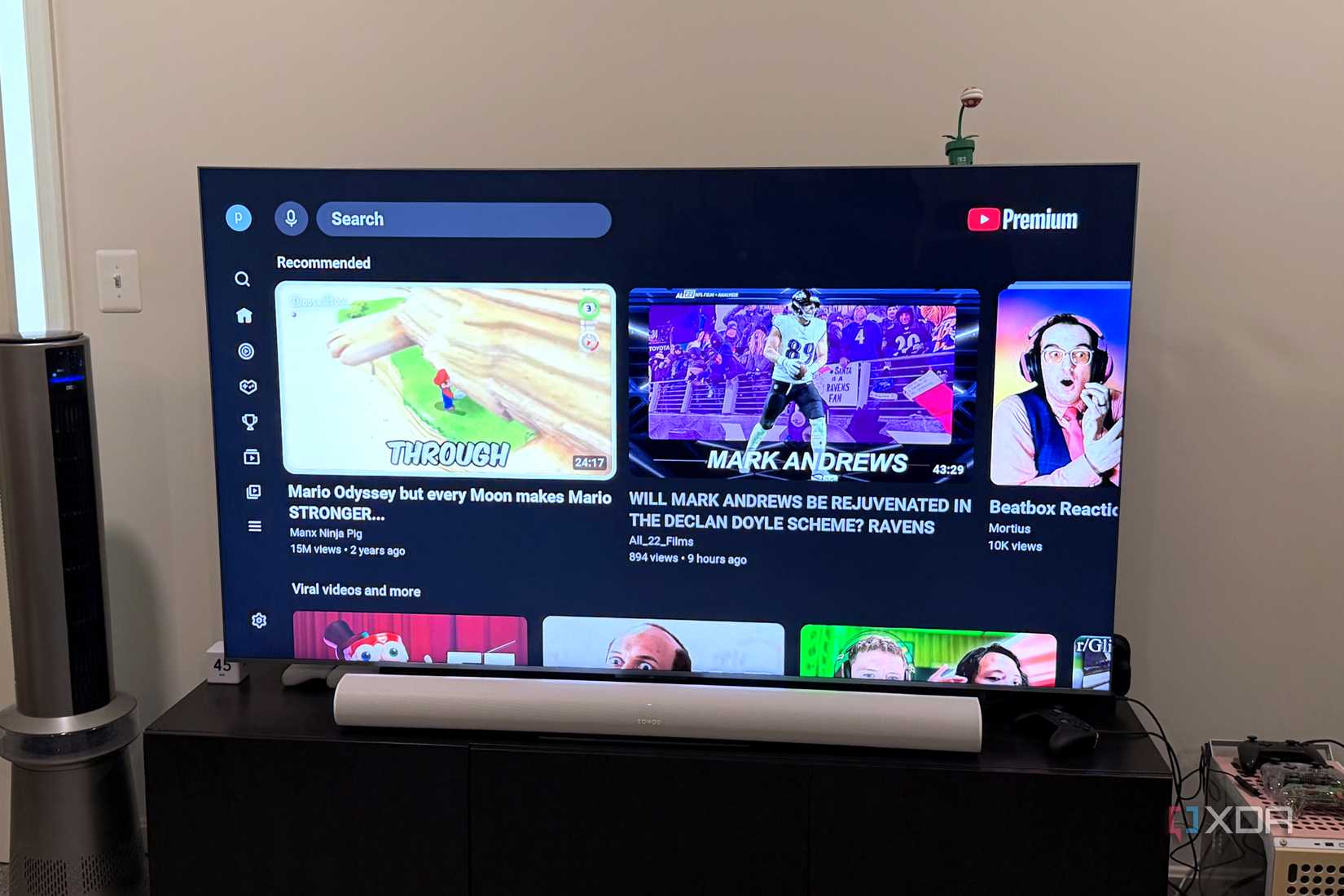 tcl qm9k showing YouTube app