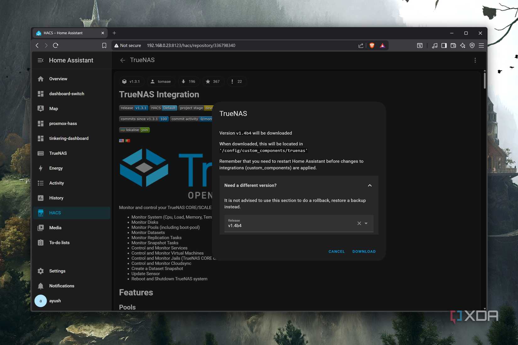 Installing the TrueNAS integration on Home Assistant