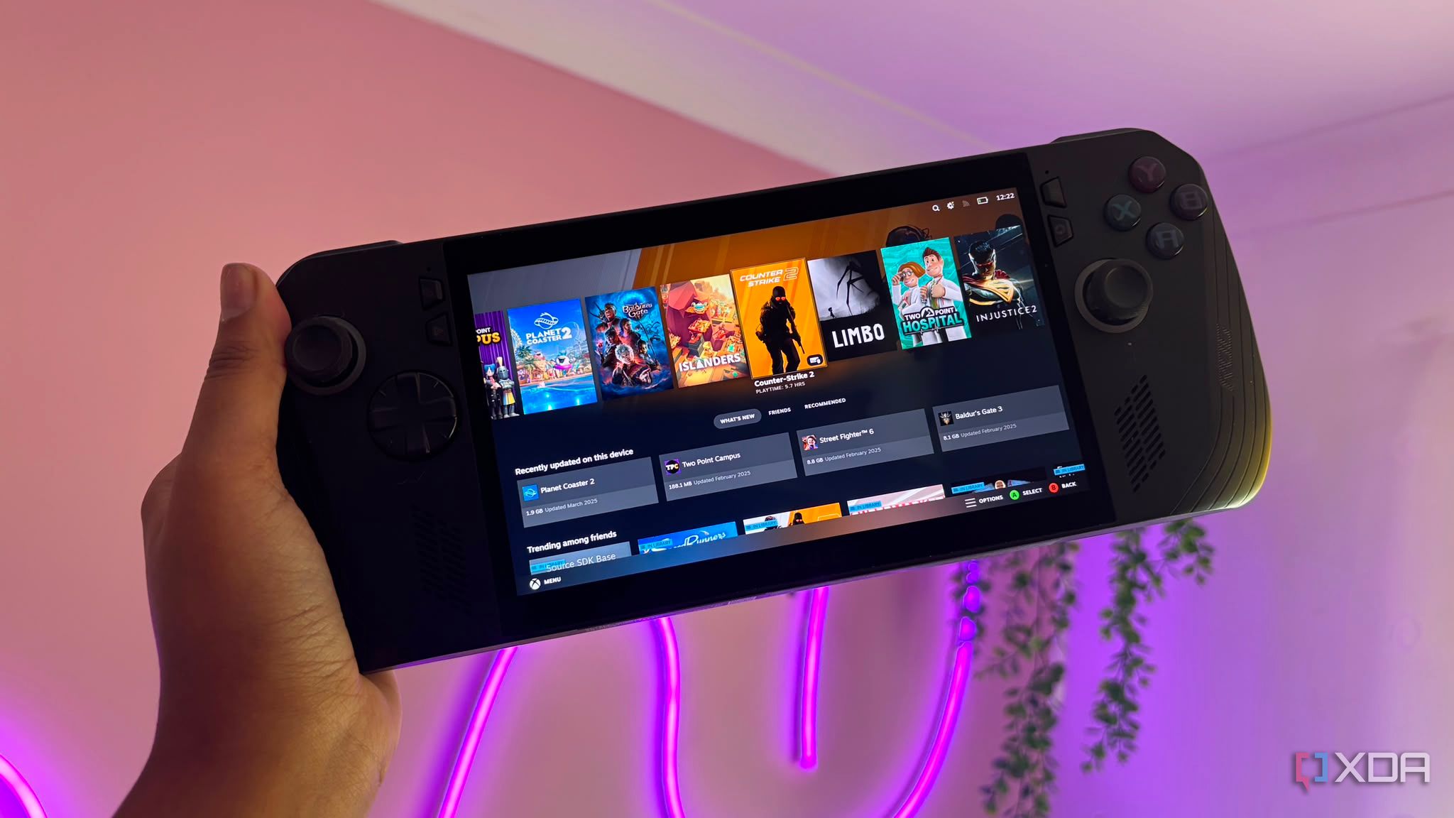 Asus ROG Ally X Steam big picture mode with pink wall in back