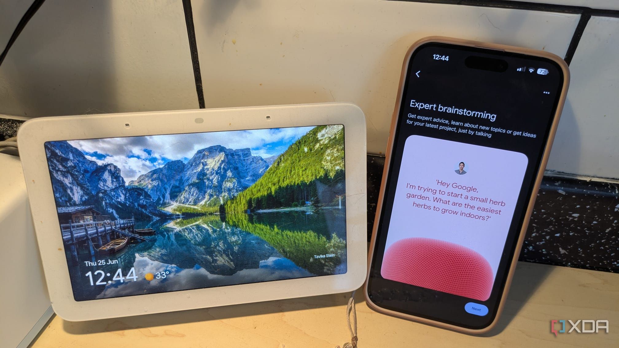 Gemini for home instructions on phone next to google hub