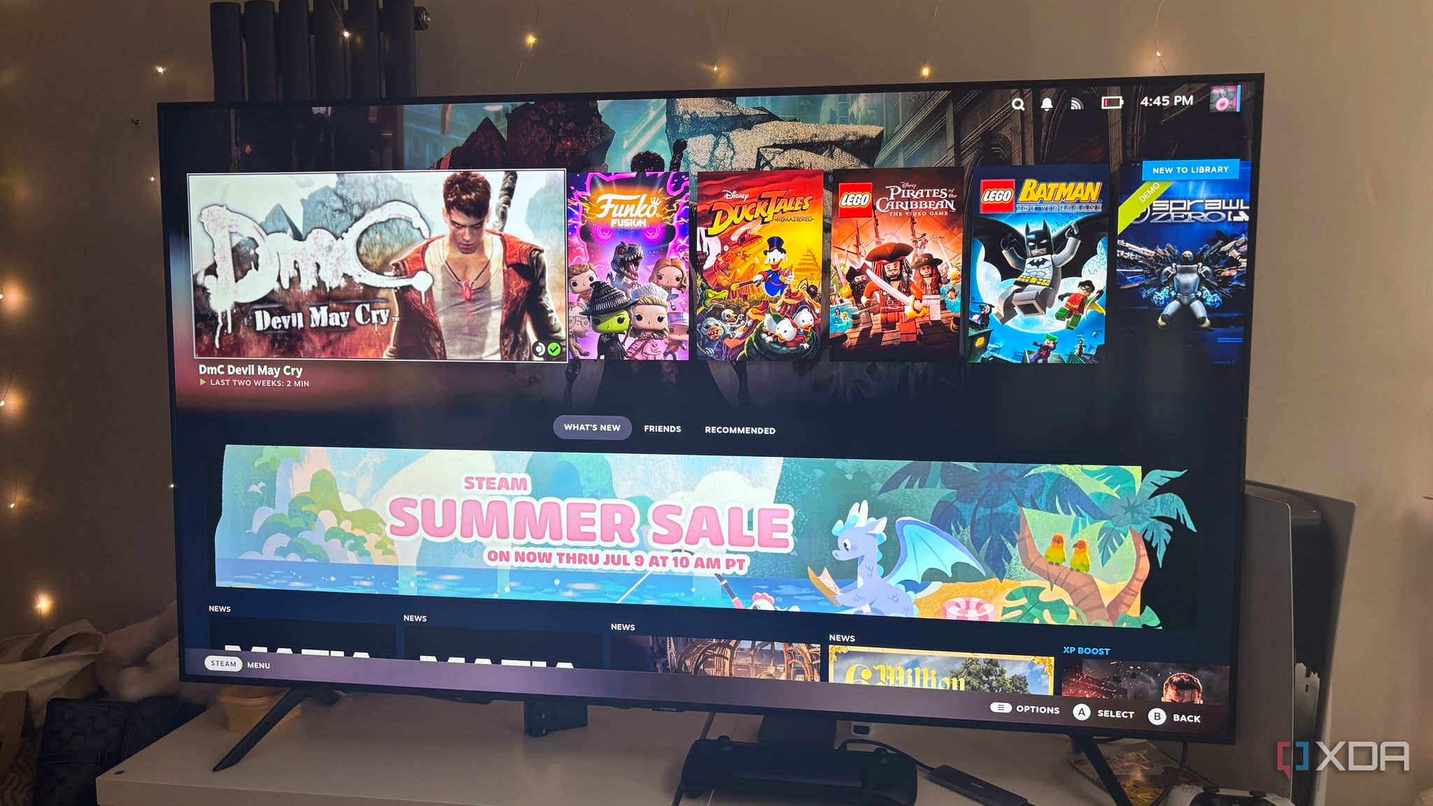 Steam Deck docked to TV steamos on tv screen