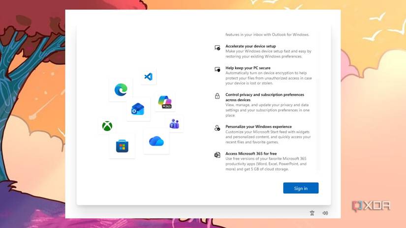 screenshot of Windows 11 settings, Microsoft account sign in