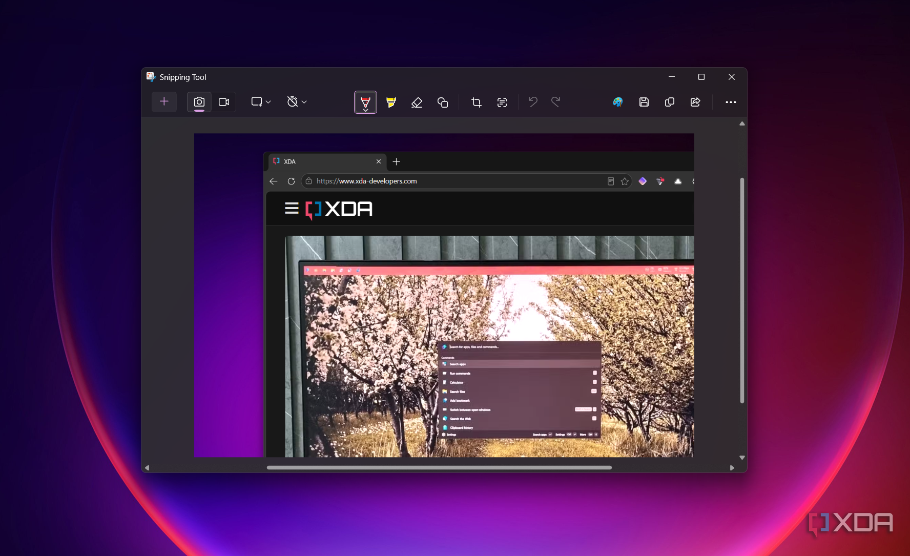 shows snipping tool markup
