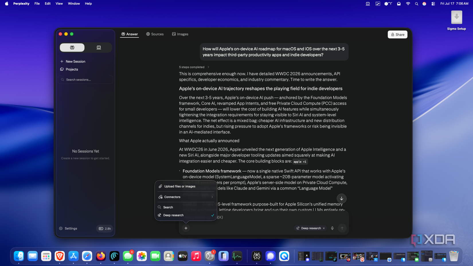 Shows the Perplexity Deep Research survey on MacOS