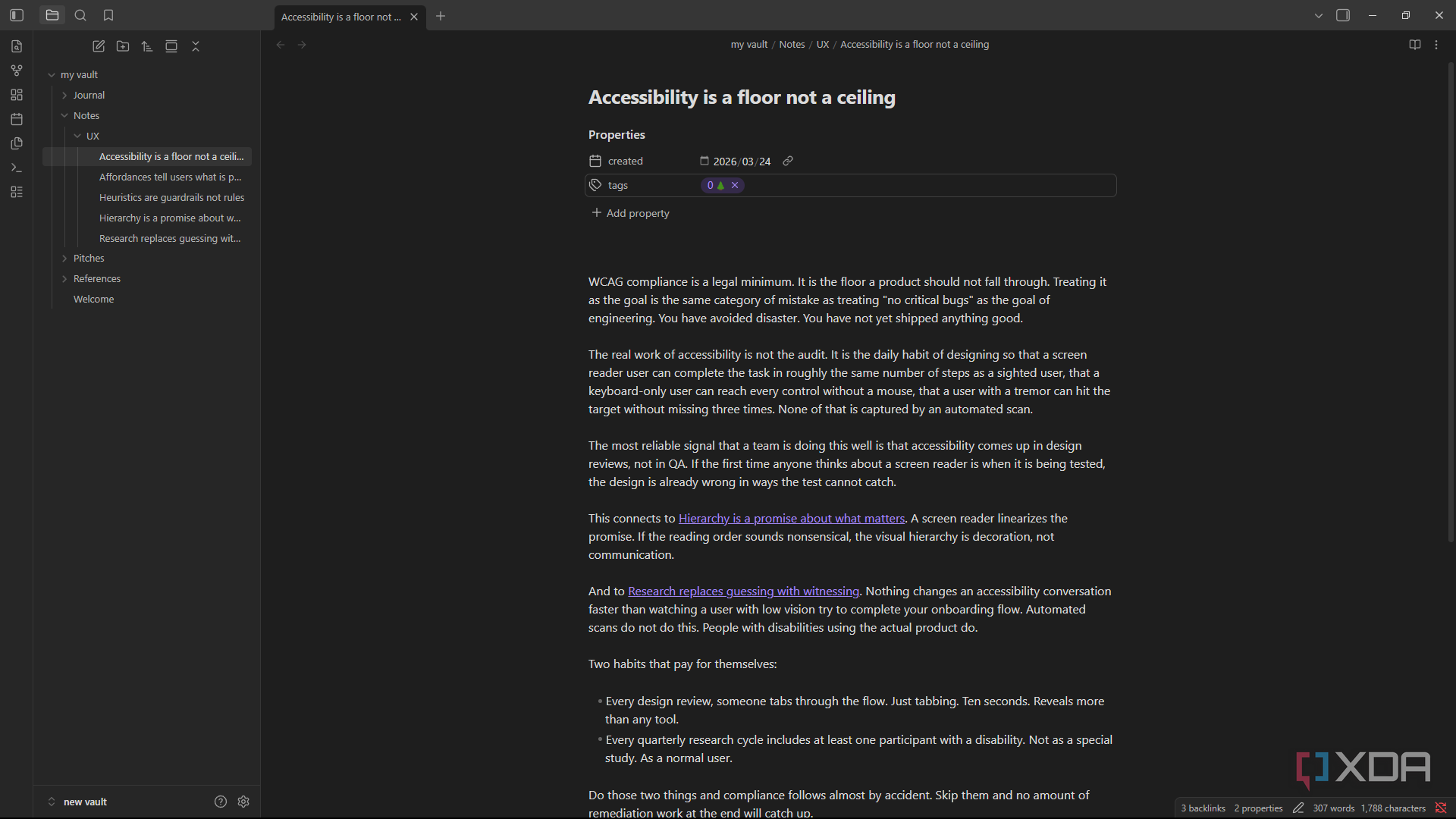 accessibility is a floor not a ceiling note in Obsidian