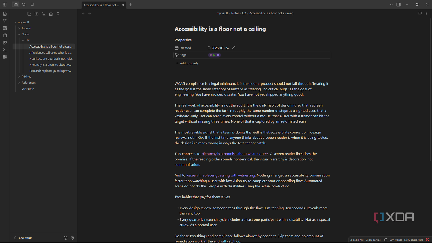 accessibility is a floor not a ceiling note in Obsidian