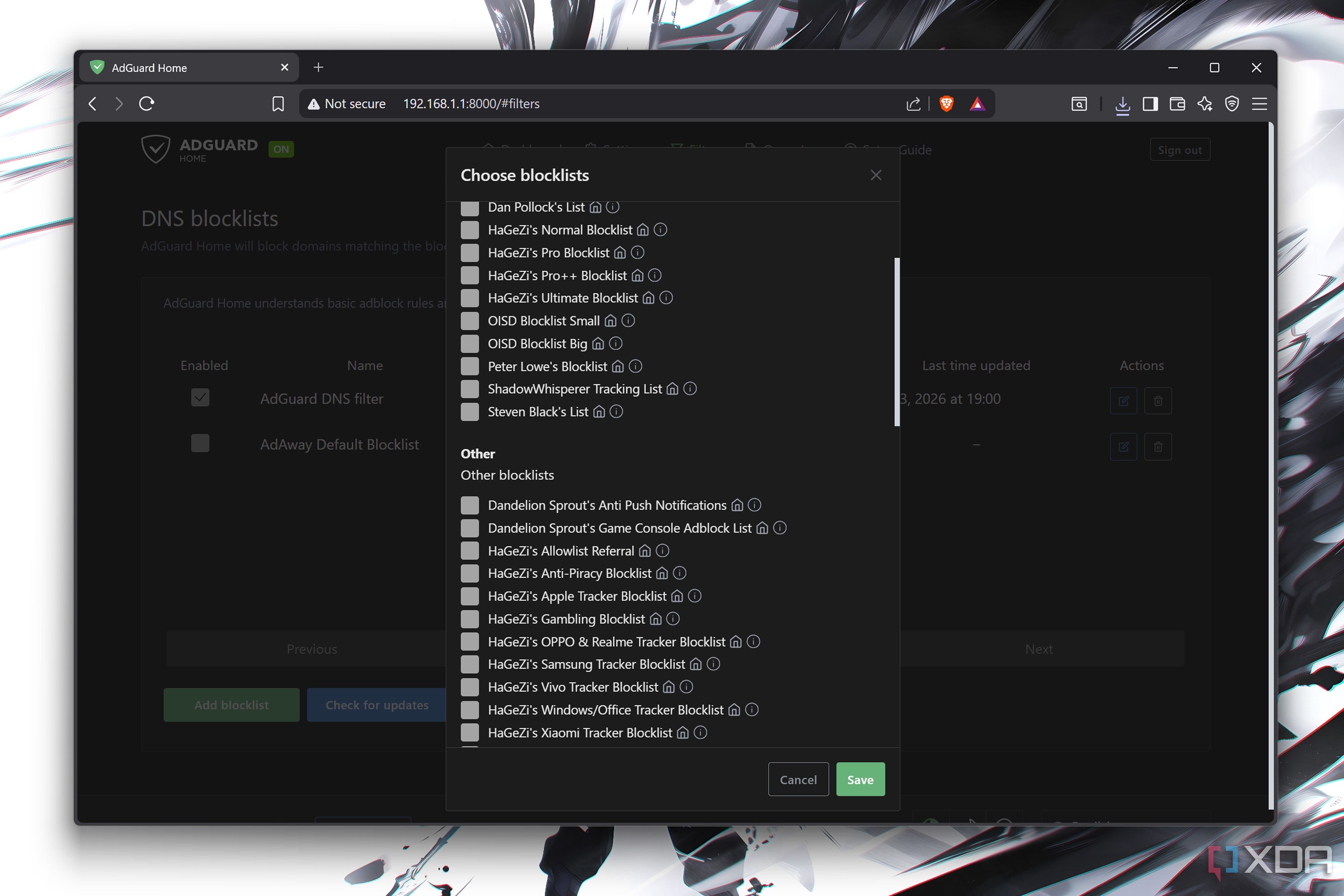 Choosing blocklists on AdGuard