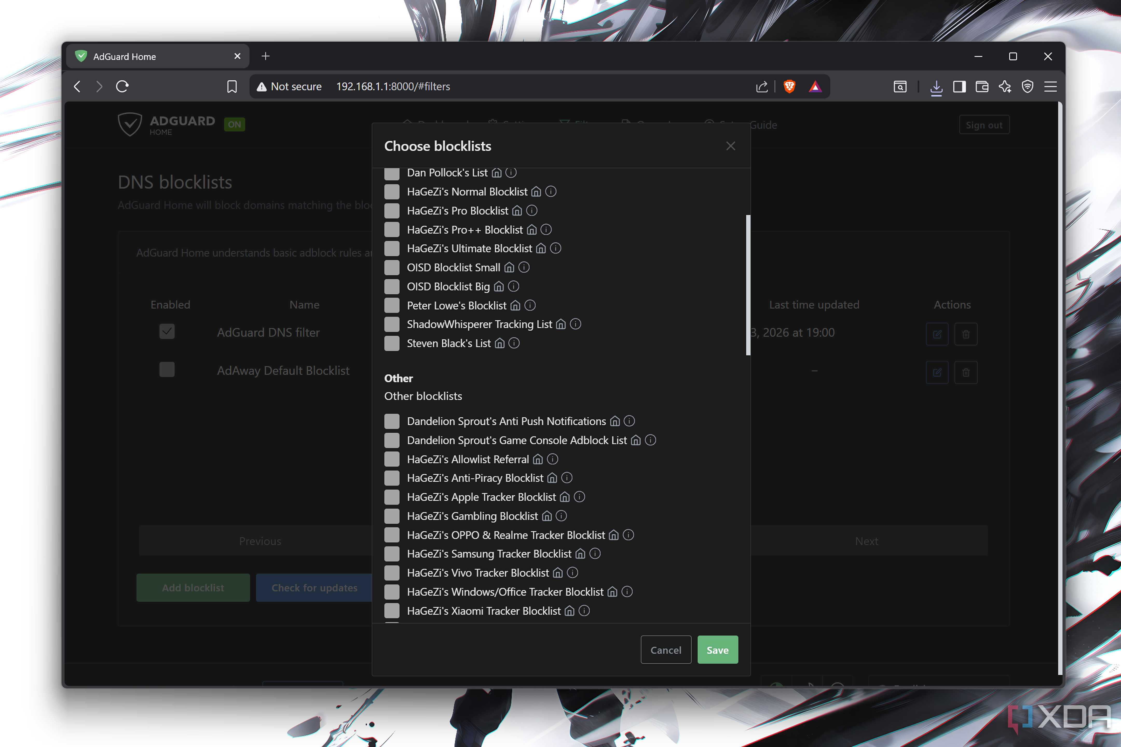 Choosing blocklists on AdGuard