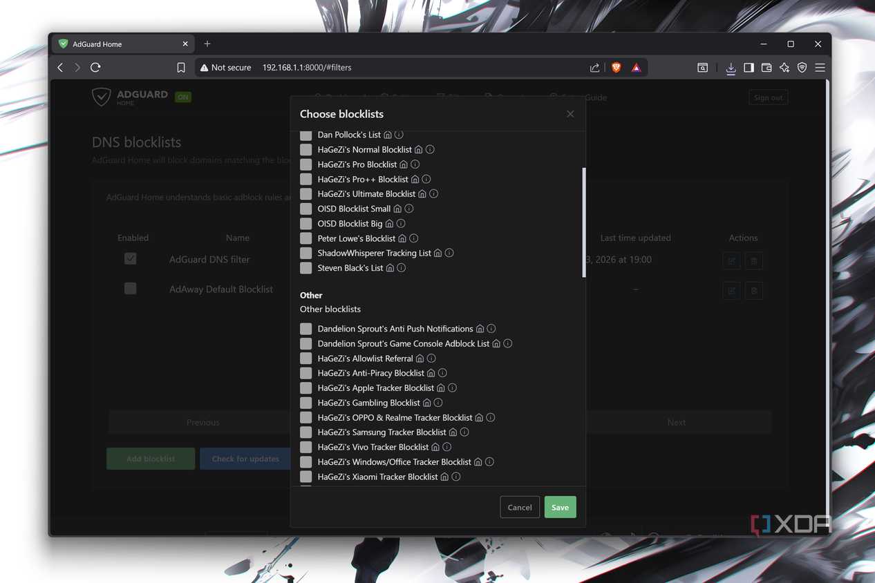 Choosing blocklists on AdGuard