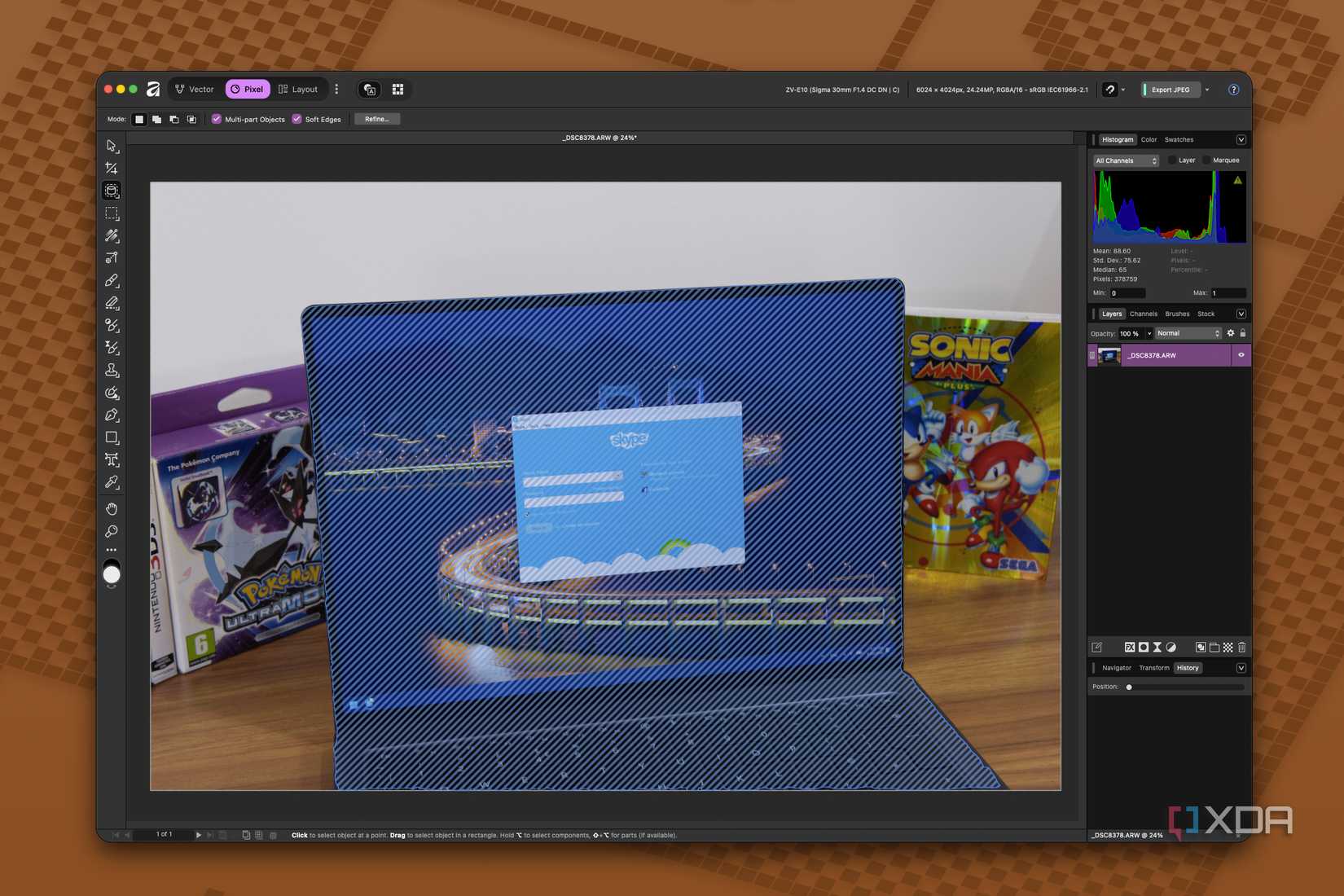 Screenshot of Affinity using the AI-powered object selection tool