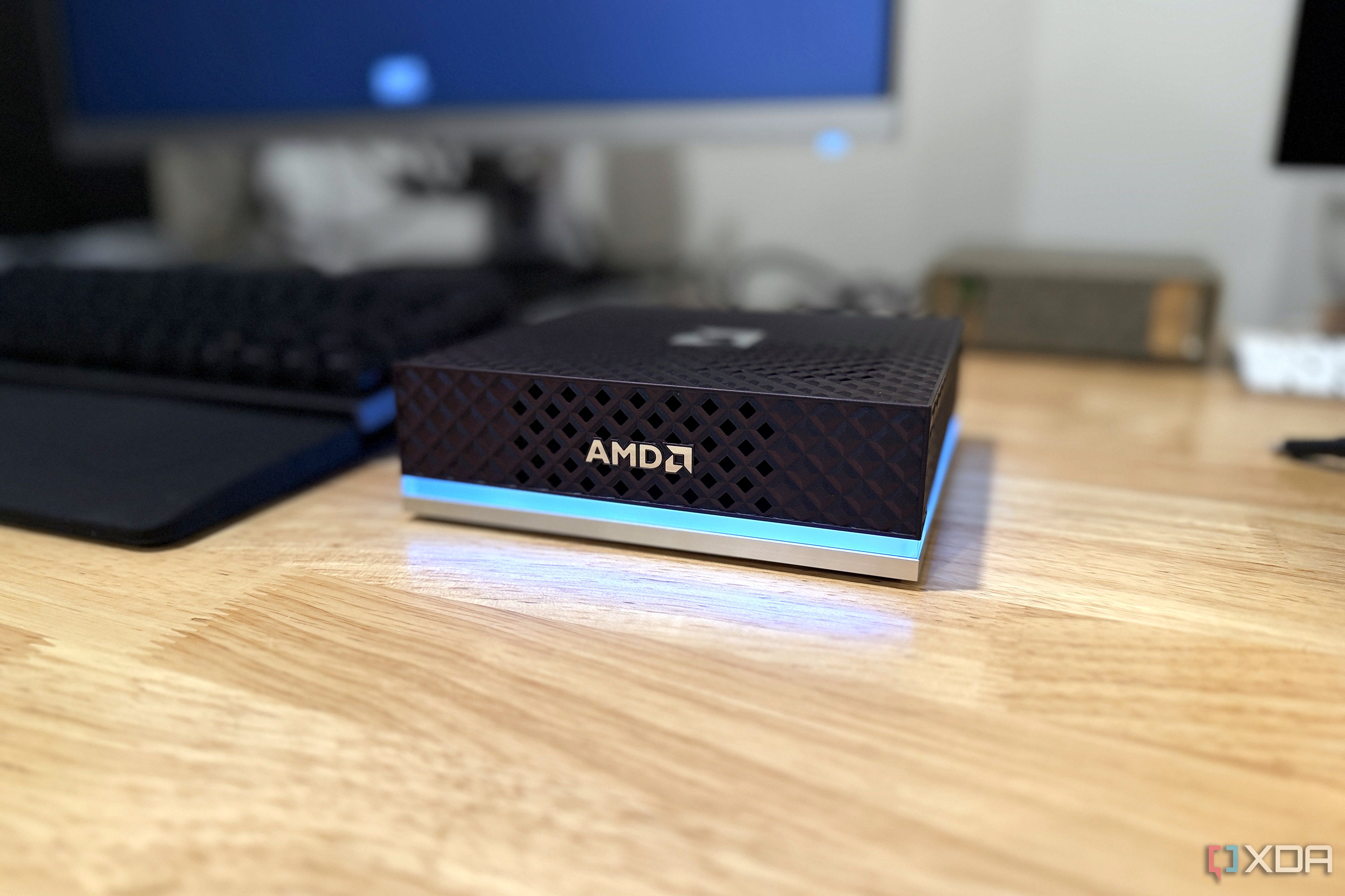 amd ryzen ai halo plugged in and glowing