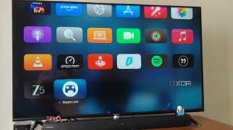 A smart TV running Apple TV 4K showing the Steam Link app icon