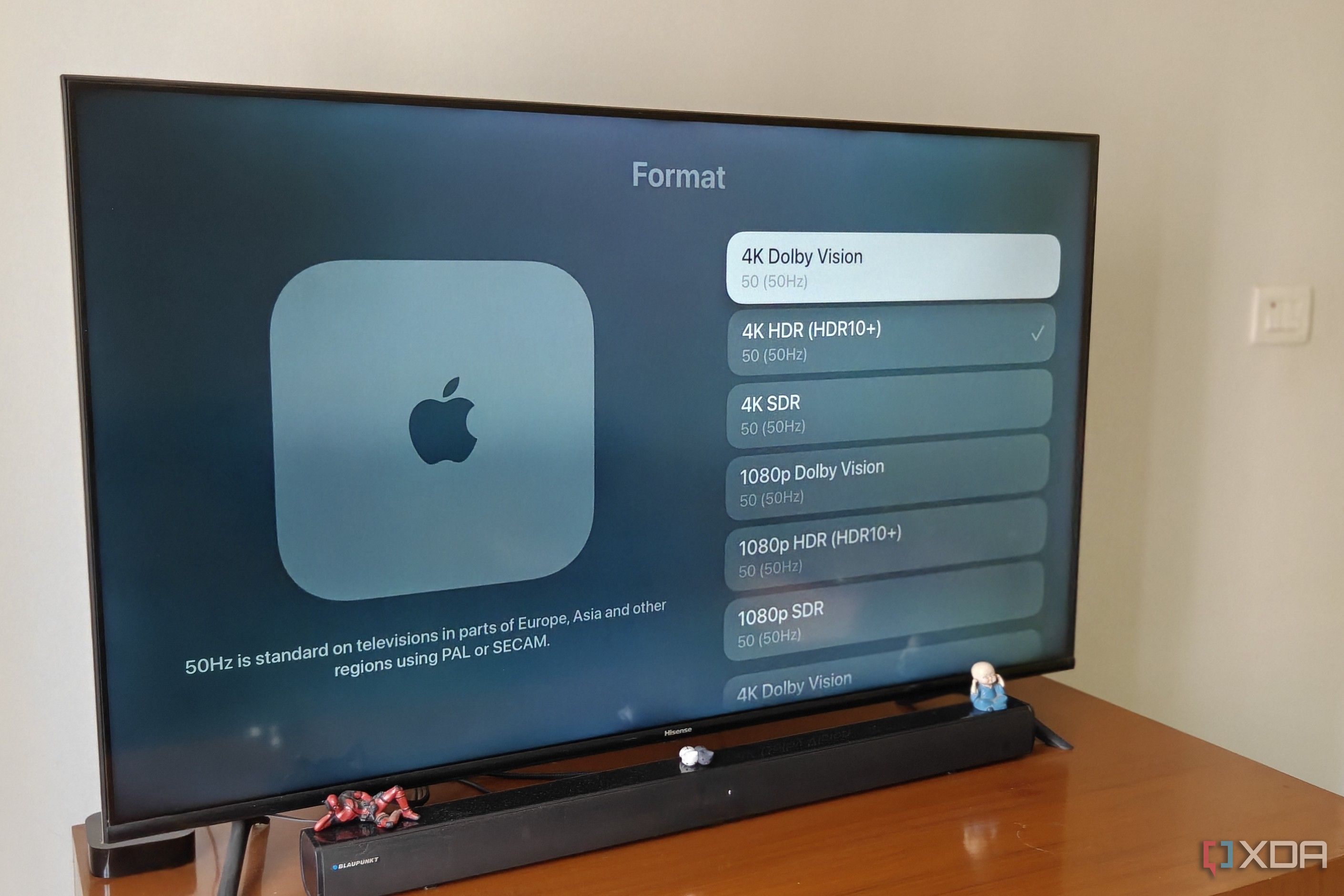 A smart TV running showing video settings on the Apple TV 4K