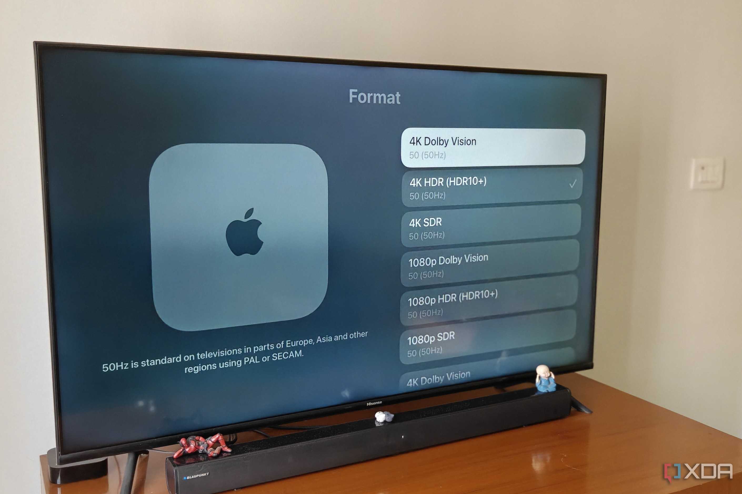 A smart TV running showing video settings on the Apple TV 4K