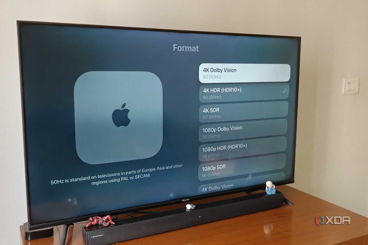 A smart TV running showing video settings on the Apple TV 4K