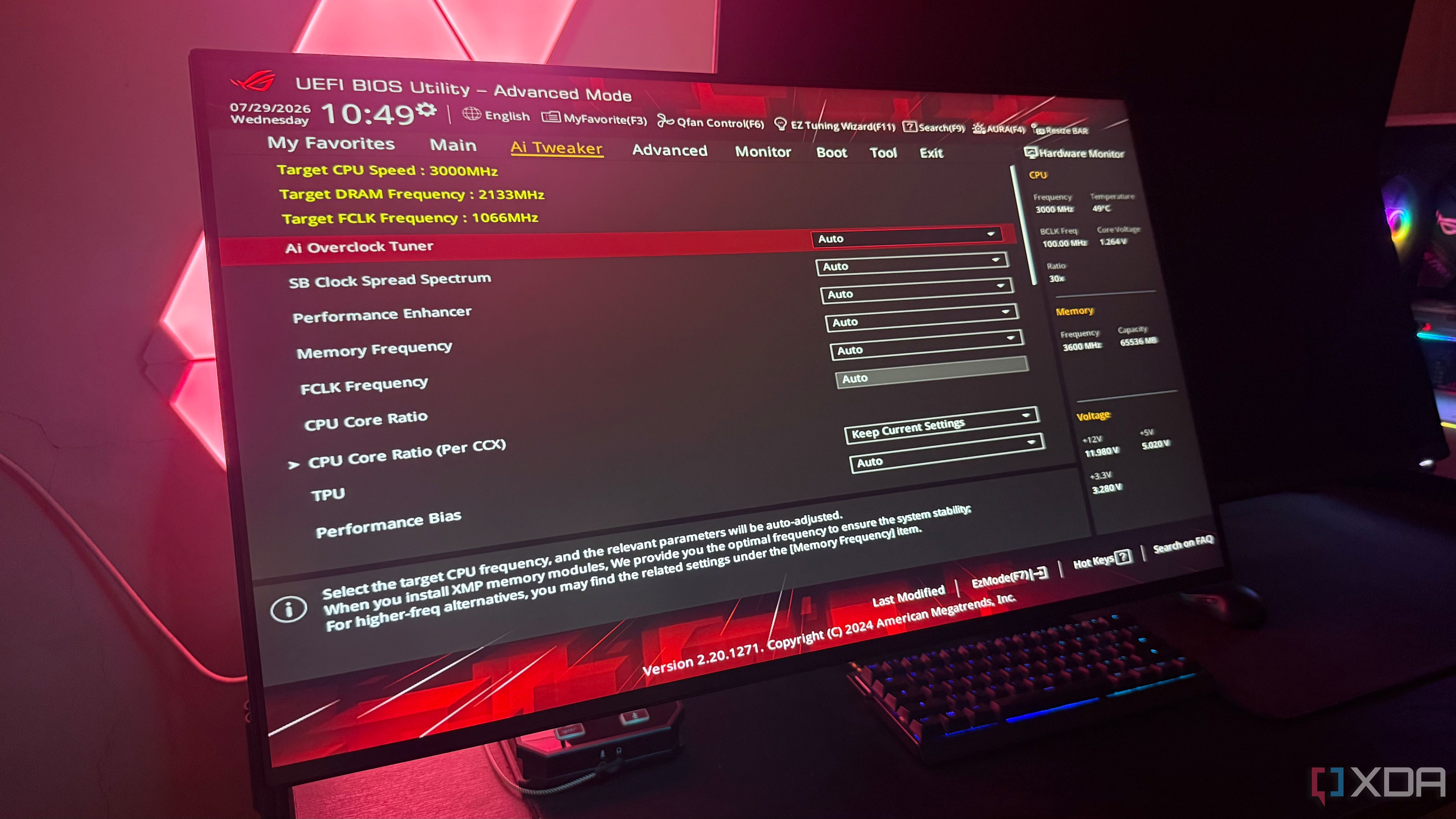 Asus UEFI BIOS menu on a monitor