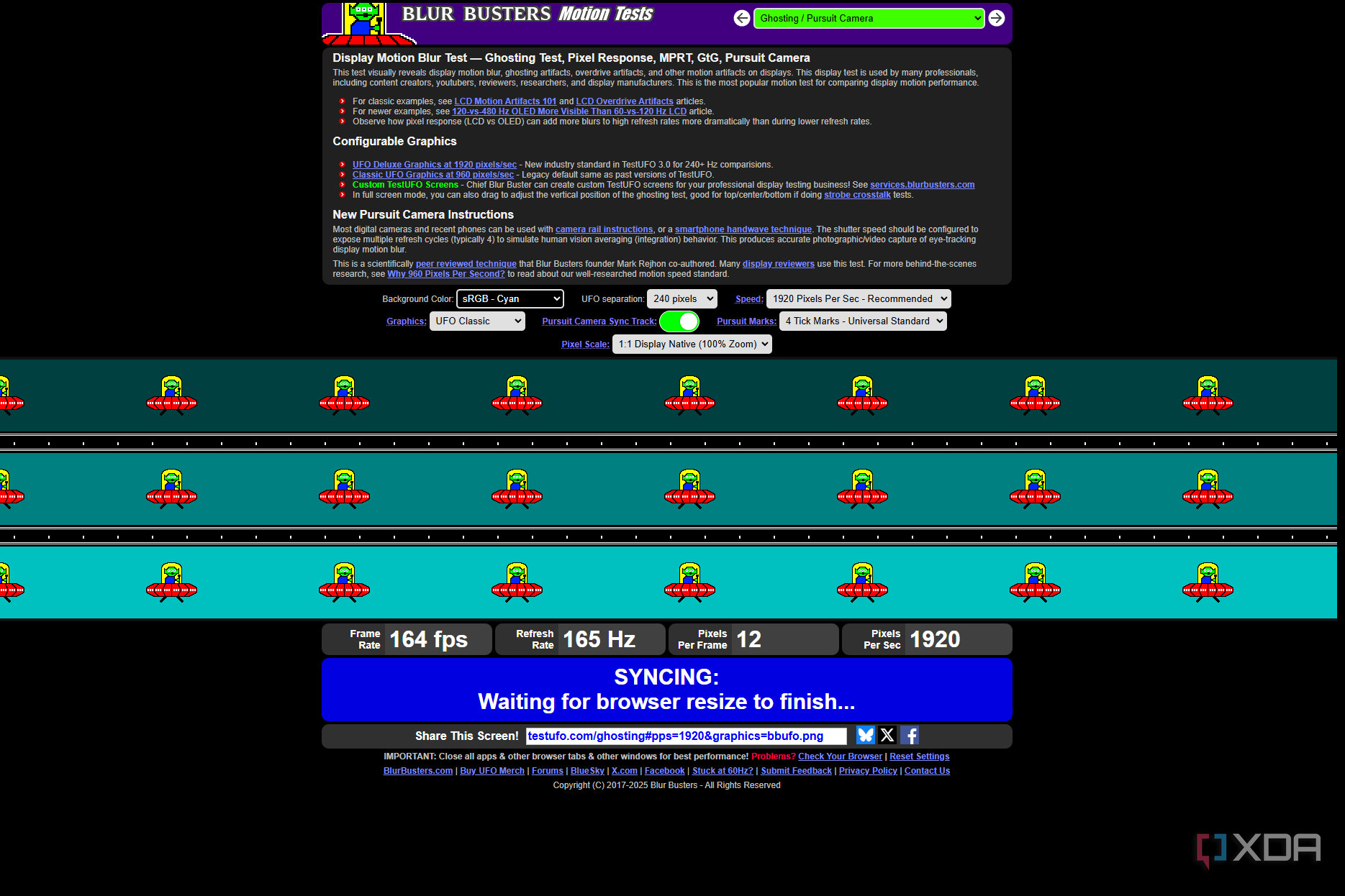 Screenshot of Blur Busters UFO test website