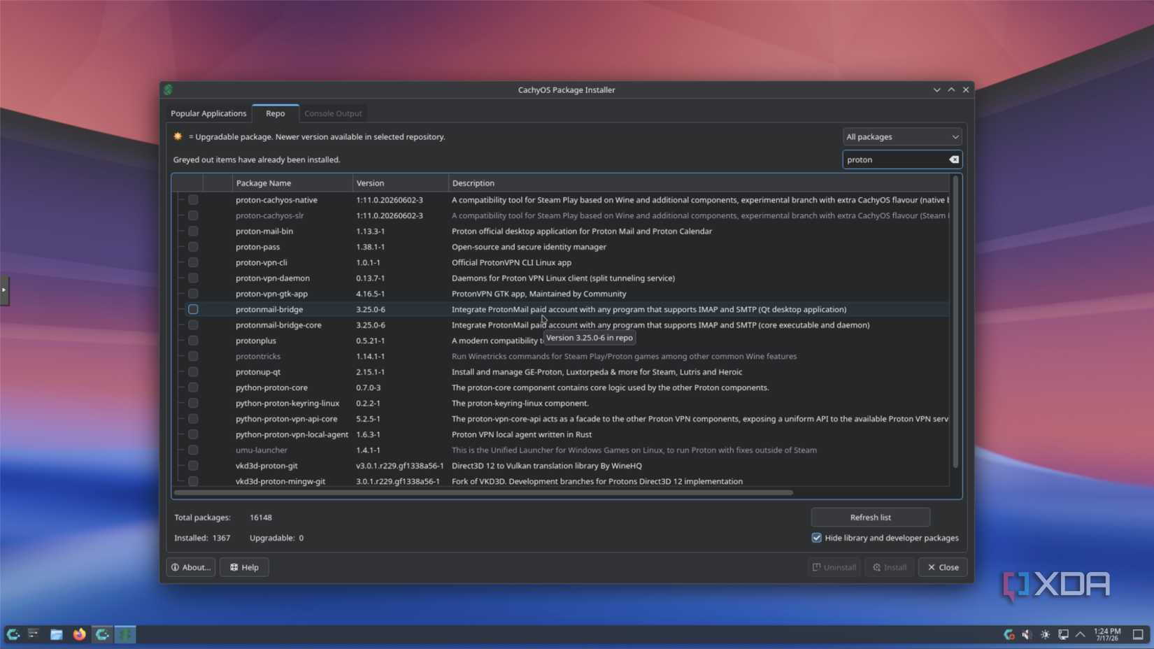 cachyos package installer showing proton-cachyos