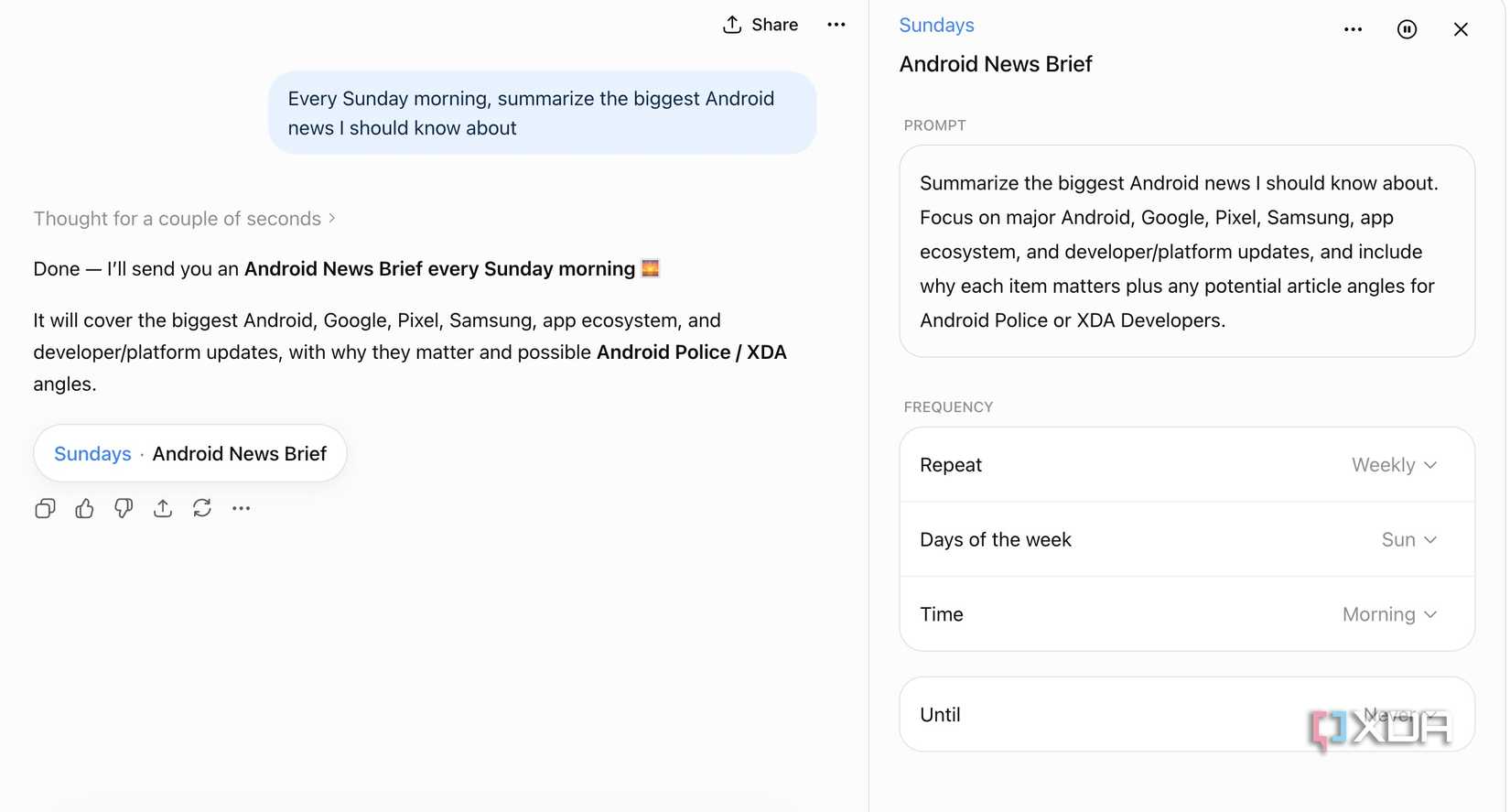 scheduled tasks in ChatGPT Android brief