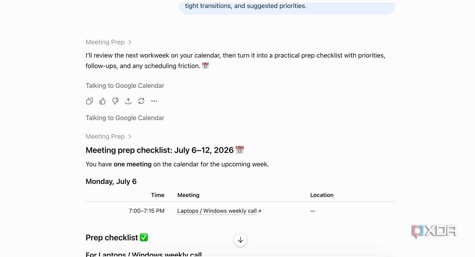 scheduled tasks in ChatGPT using Google Calendar