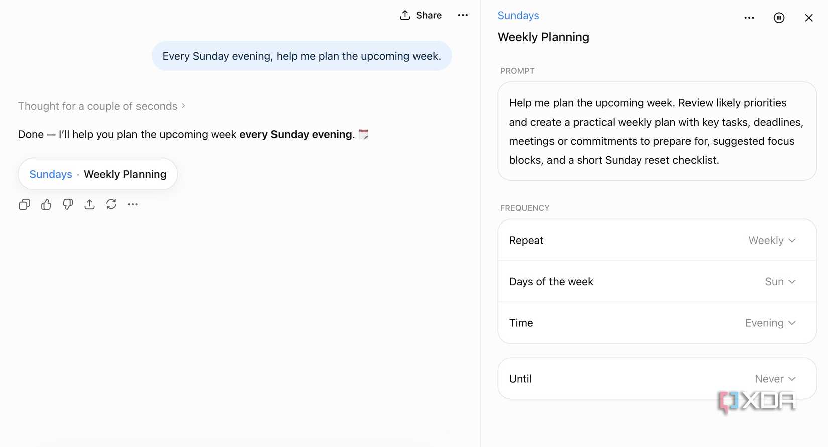 scheduled tasks in ChatGPT weekly planning