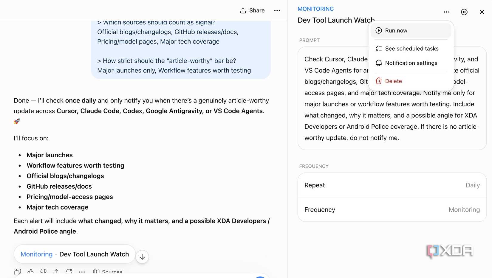 getting AI news scheduled tasks in ChatGPT