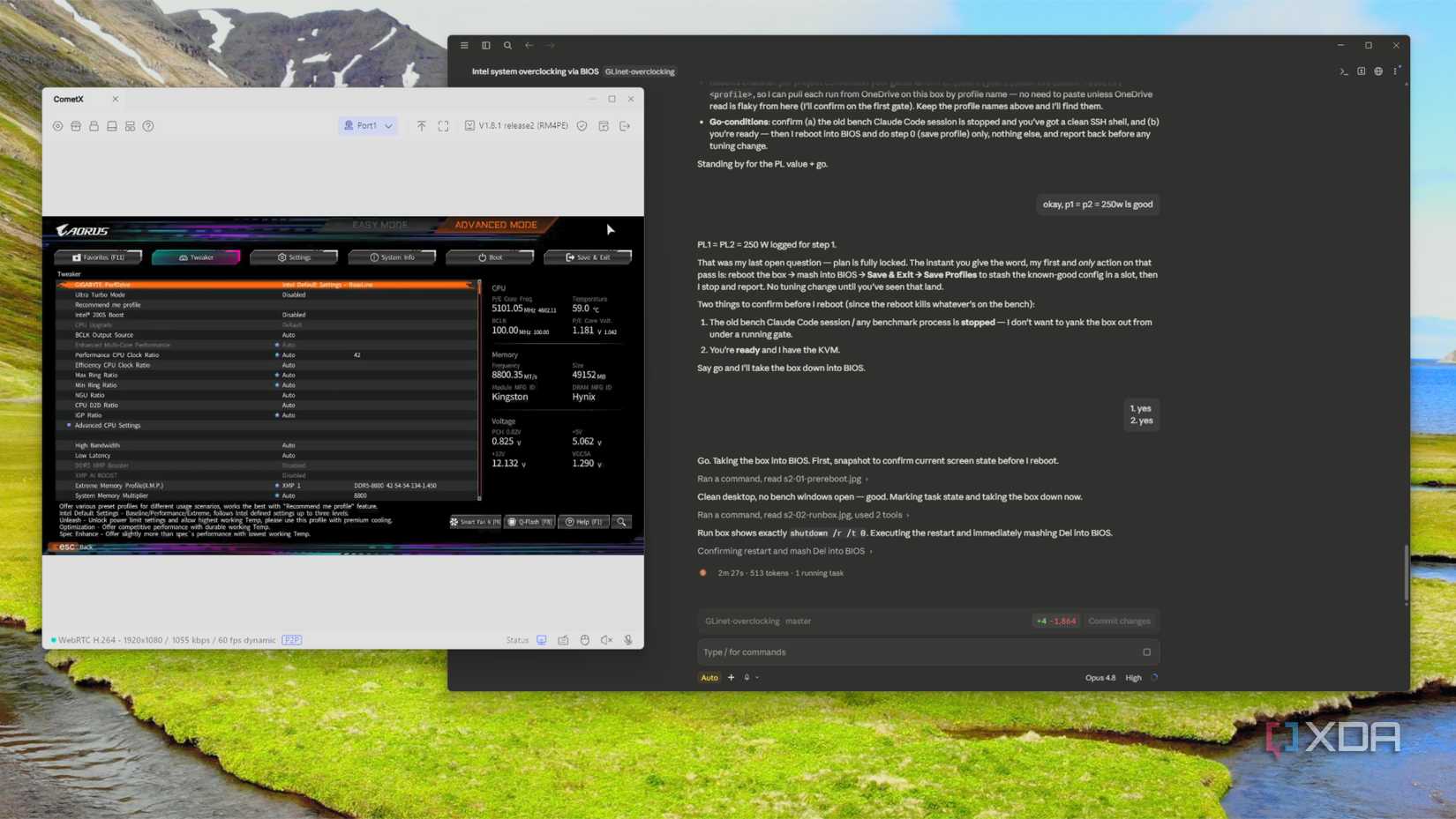 claude code and kvm window side by side
