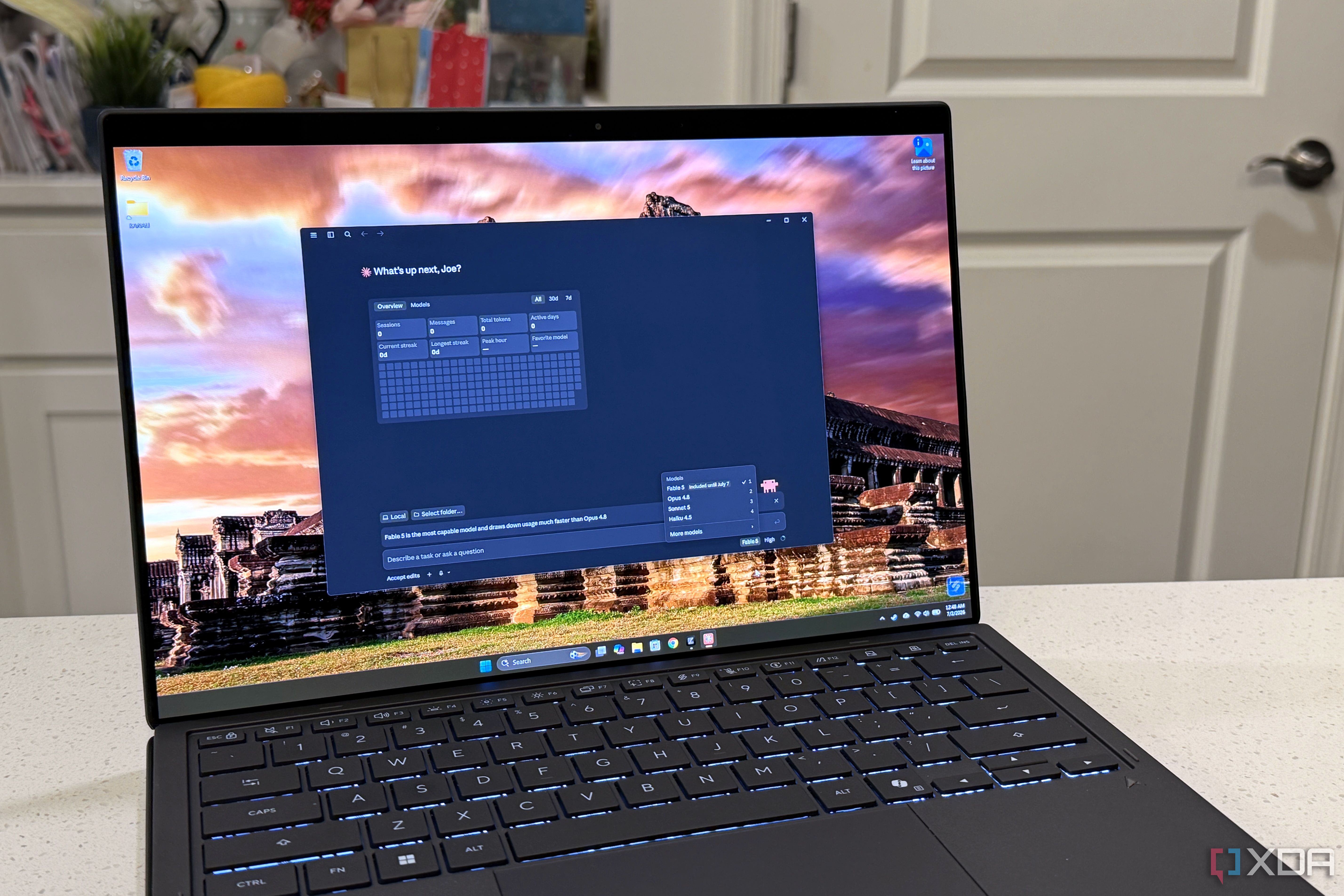 claude desktop open on a laptop showing fable model