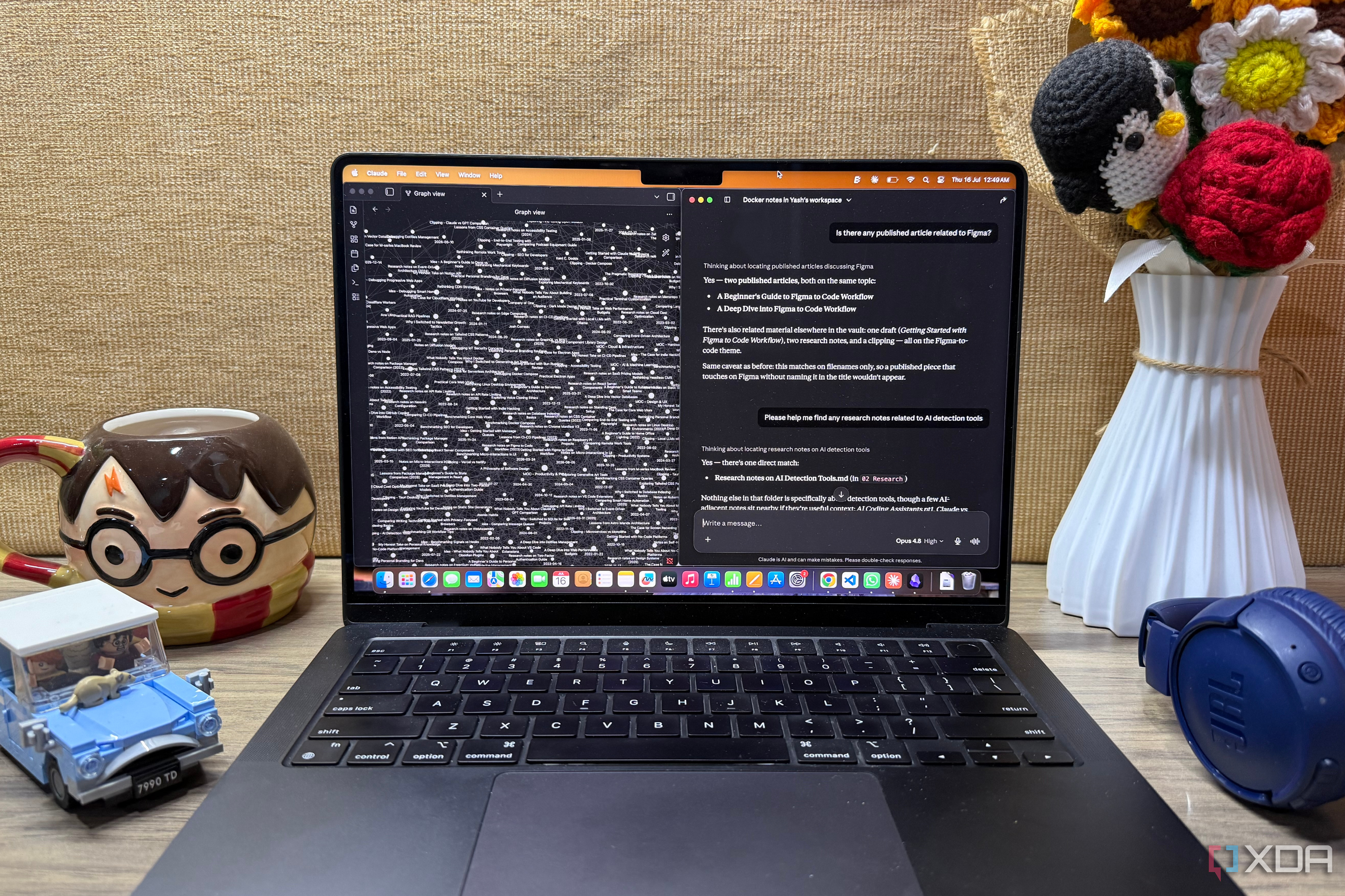 Claude and Obsidian on laptop screen on mac