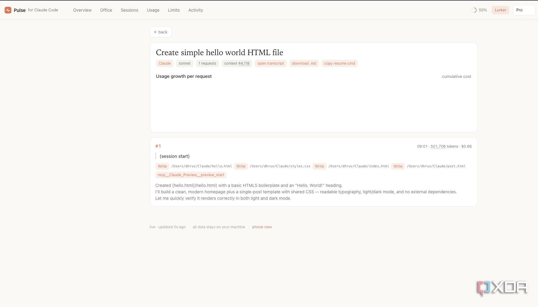 Claude Pulse activity page