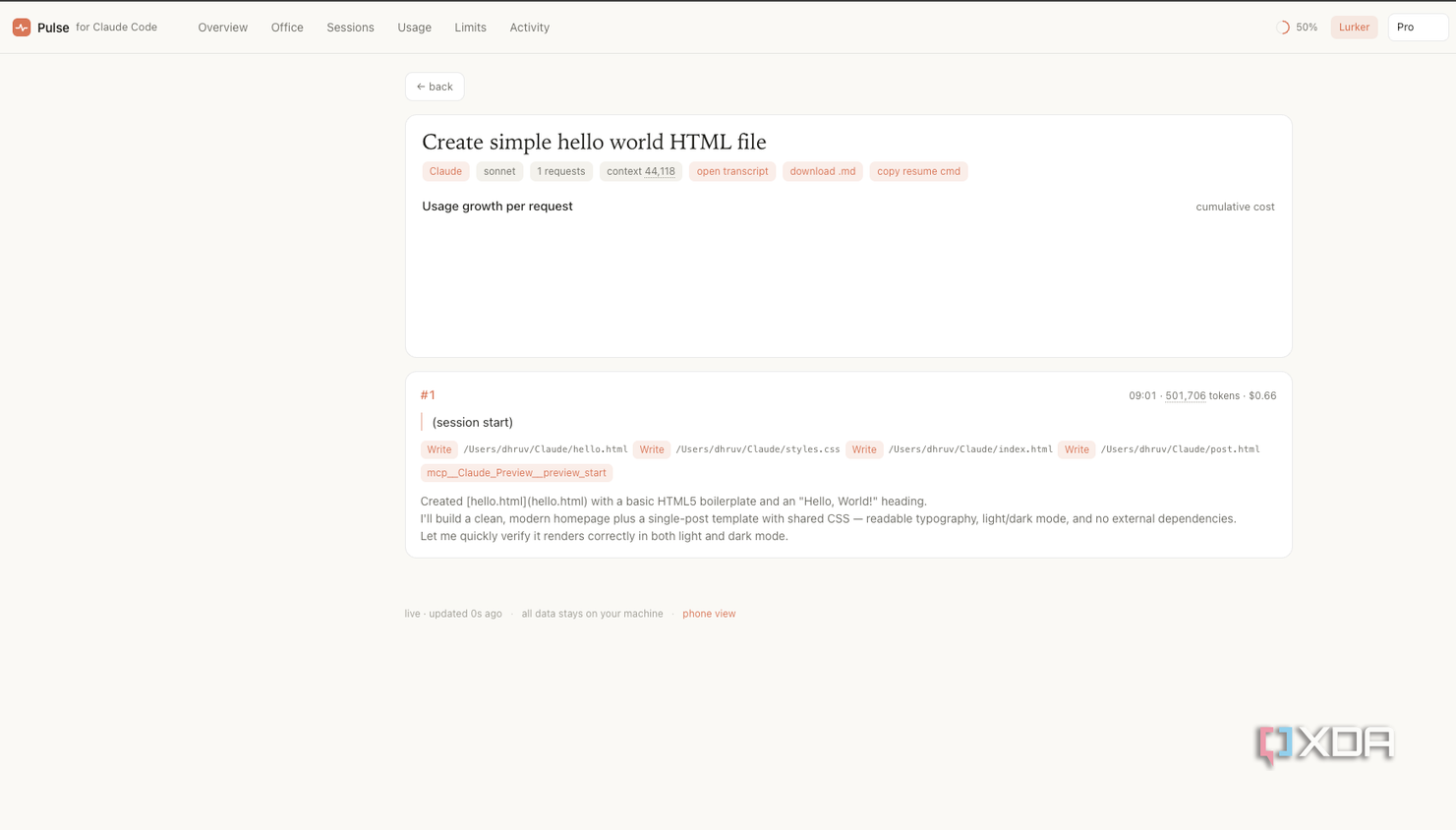 Claude Pulse activity page