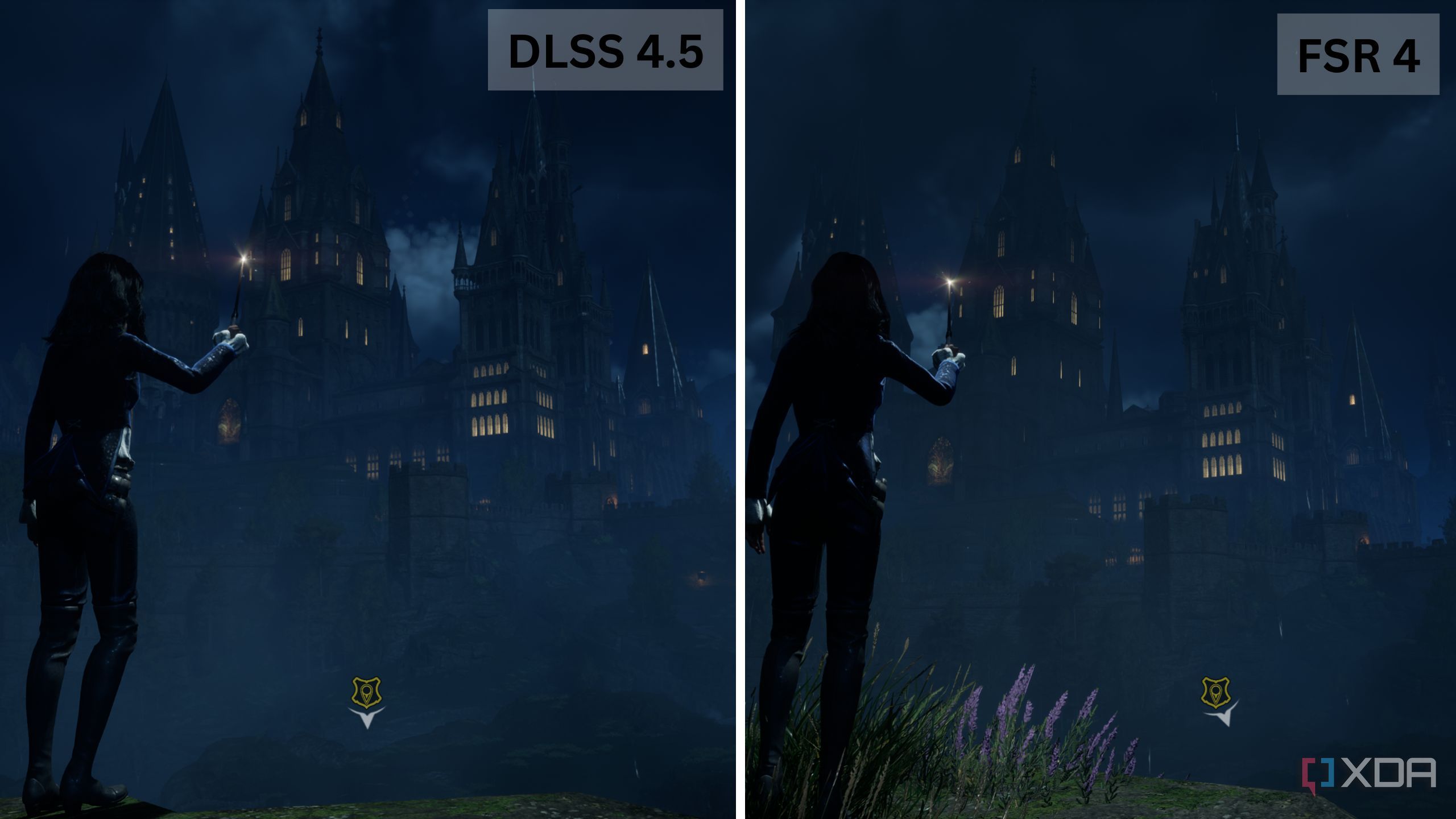 DLSS vs FSR 4 on Hogwarts: Legacy.