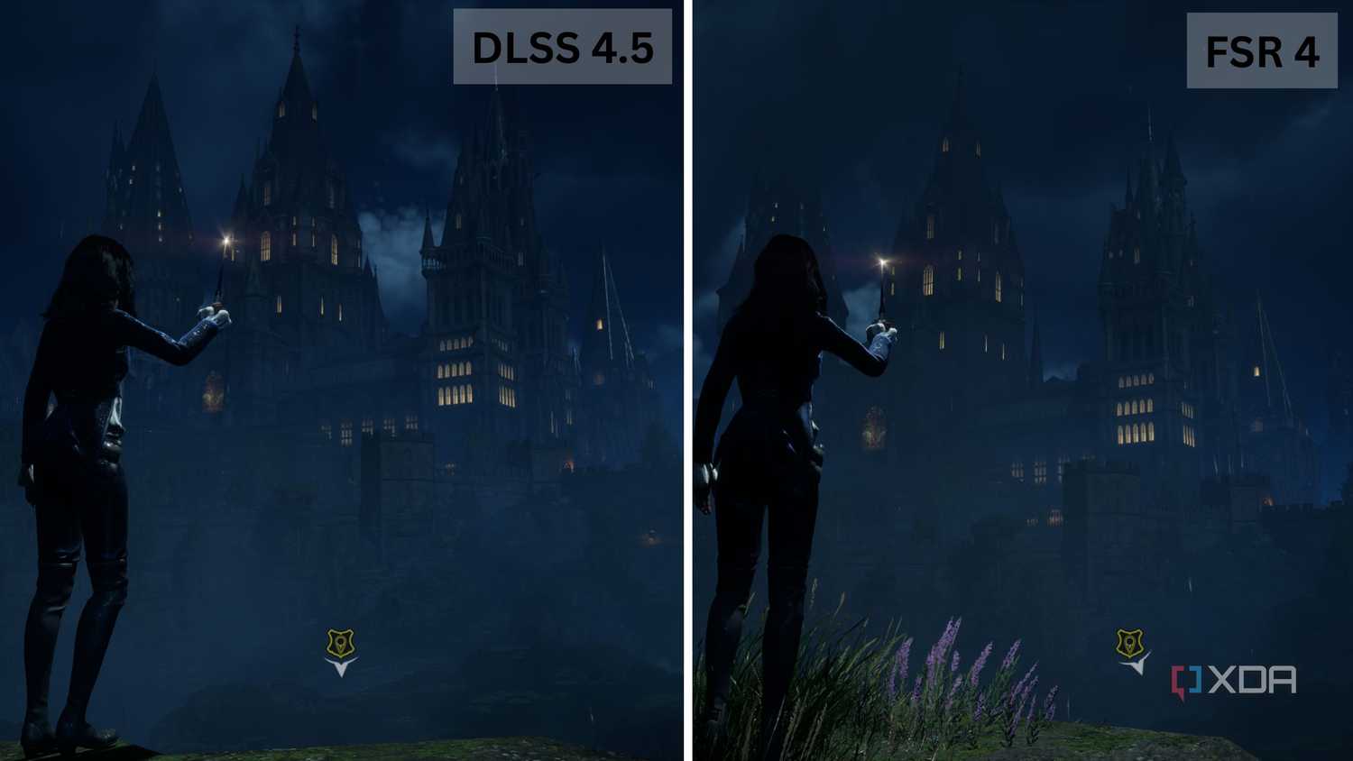 DLSS vs FSR 4 on Hogwarts: Legacy.