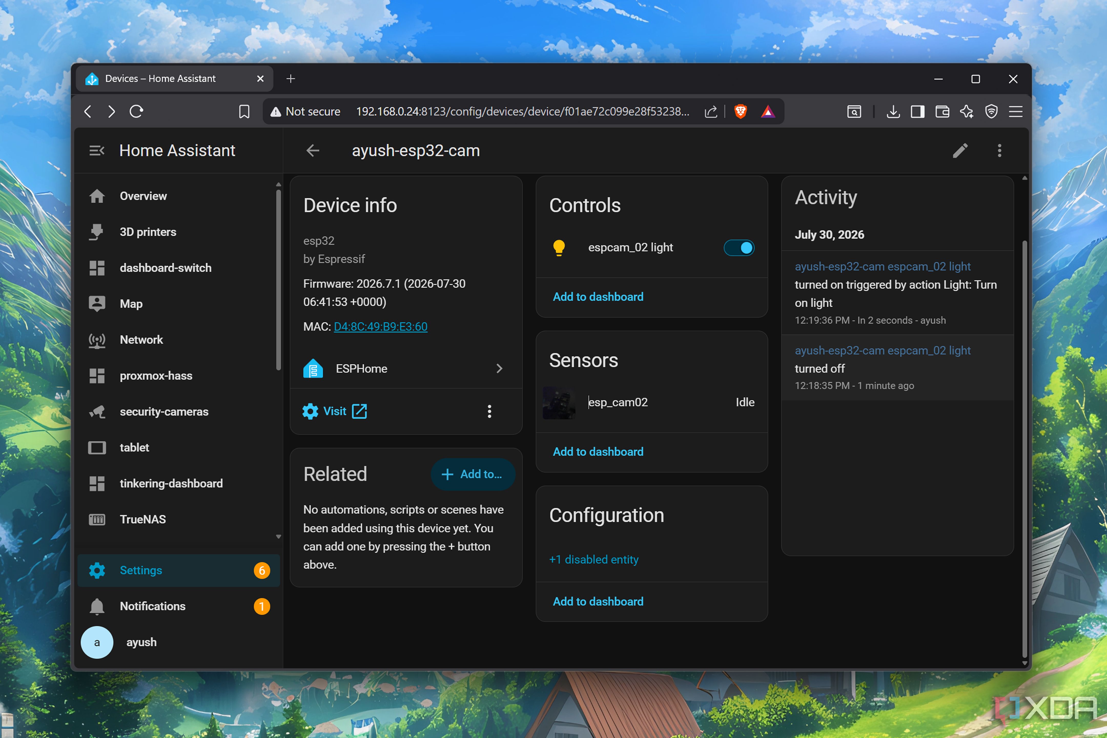 Accessing an ESP32-CAM board on Home Assistant