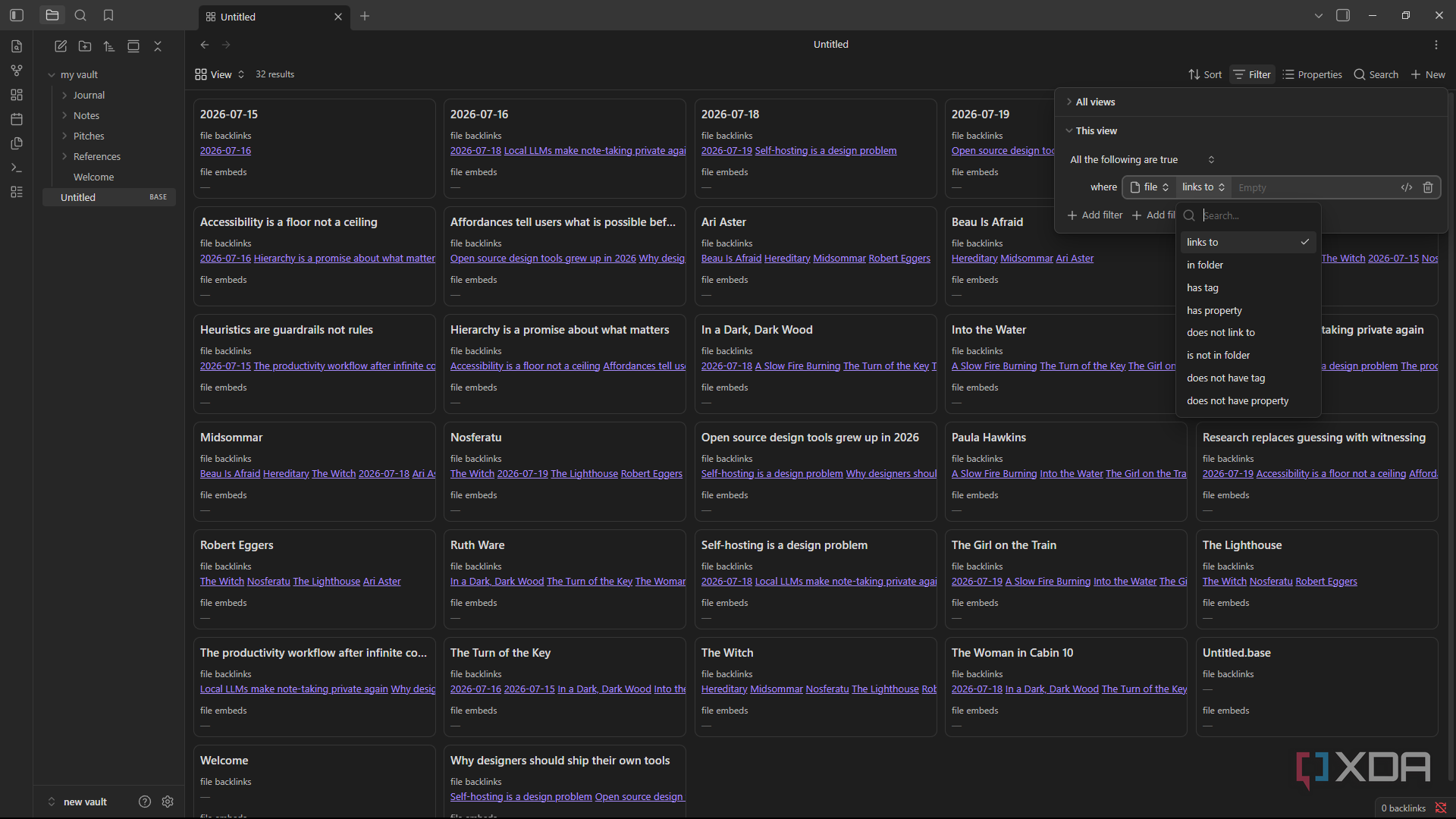 filtering base view of notes in Obsidian
