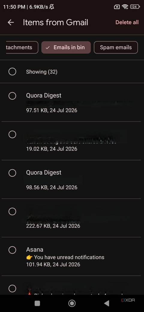 screenshot of gmail large attachments bin