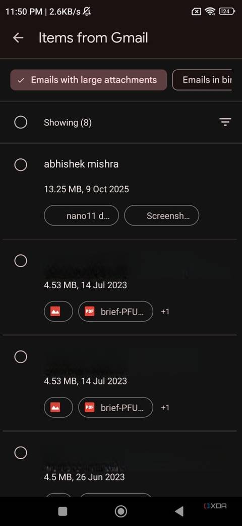 screenshot of gmail large attachments