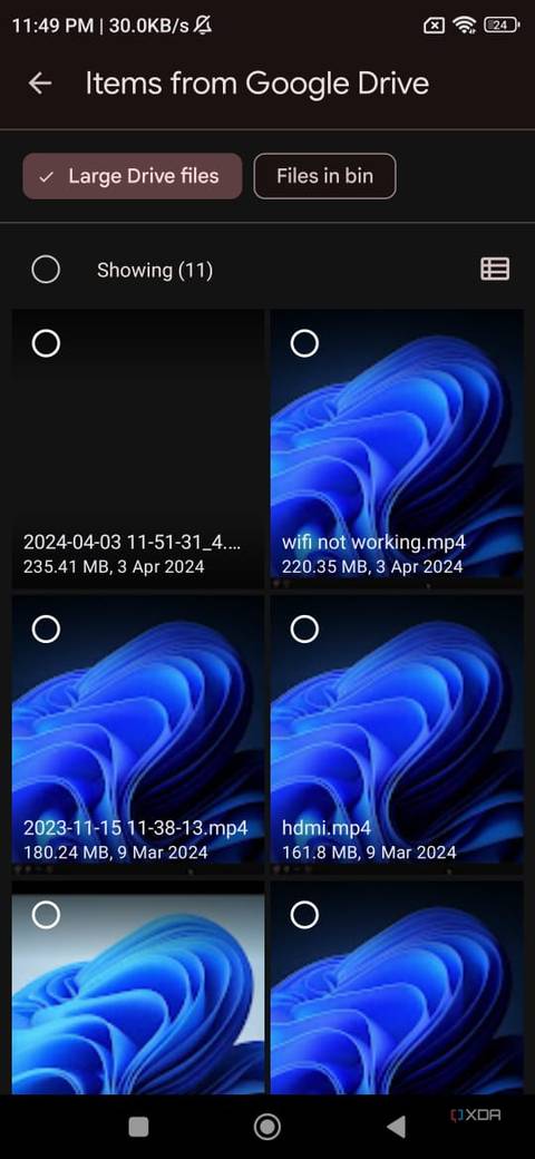 screenshot of google drive large files