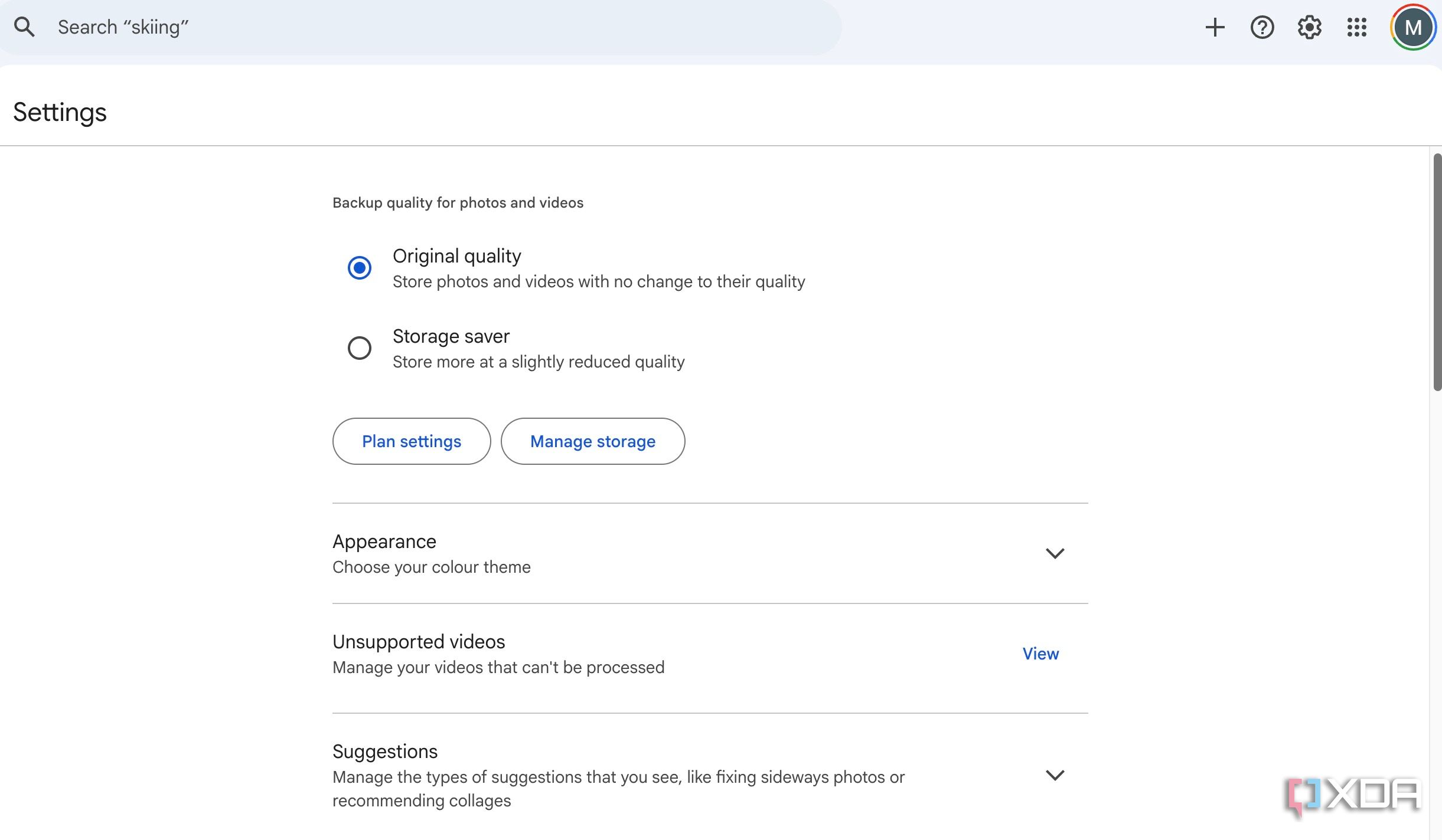 Google Photos settings